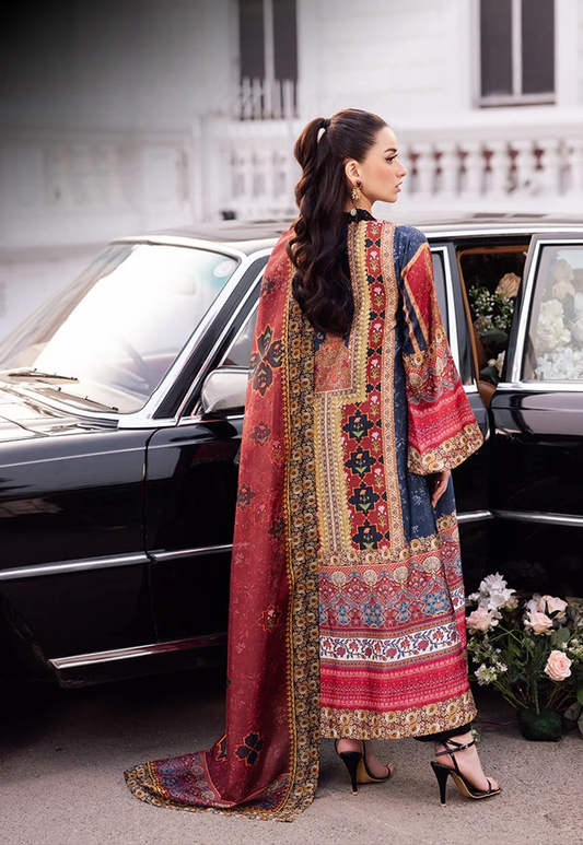 PS-S-2 DIGITALLY PRINTED EMBROIDERED BLENDED SILK STITCHED 3 PCS