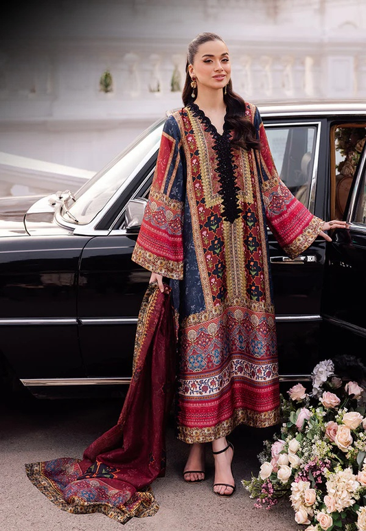 PS-S-2 DIGITALLY PRINTED EMBROIDERED BLENDED SILK STITCHED 3 PCS